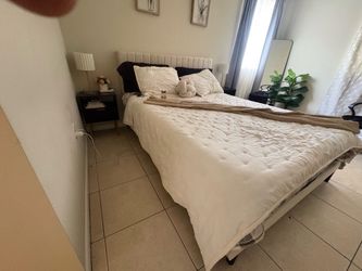Queen size Bed frame and mattress nightstands and dresser