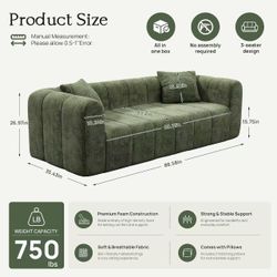 🥨Grusign 88.5" Boneless Loveseat Couch,Cloud Couches for Living Room,Green Channel Tufted sofa,Modern Comfy Chenille Deep Seat Couch with 2 Throw Pi
