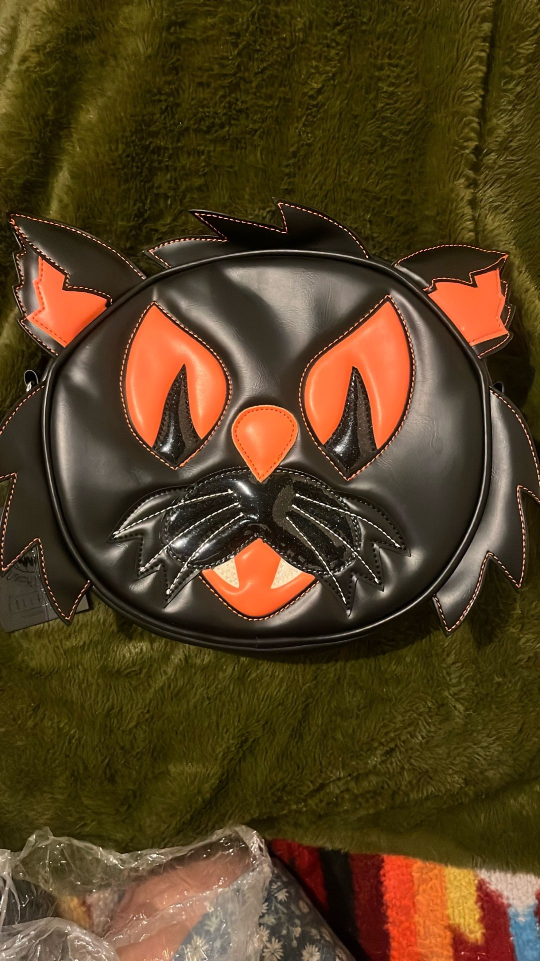 Vinyl Cat Purse Orange Black With Adjustable & Removable Strap