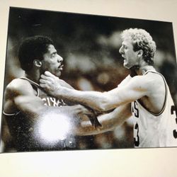Larry Bird And Dr Jay Antique Photo, And Boston Celtics Game Day Win For The Championship, Also A Classic.