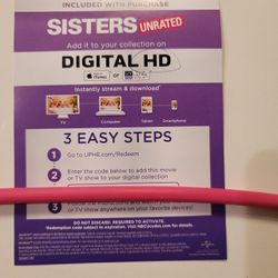 $4 HD DIGITAL MOVIE CODE. SISTERS. $4 OR TRADE FOR A MOVIE TITLE I DO NOT ALREADY OWN.