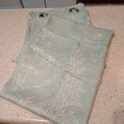 Pair Of 84" Pastel Green Floral Drapes
