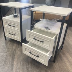 😀 Set of 2 Fameill white Nightstands with Charging Station and RGB Lights,2 Drawers Bedside Table with USB Ports and Outlets