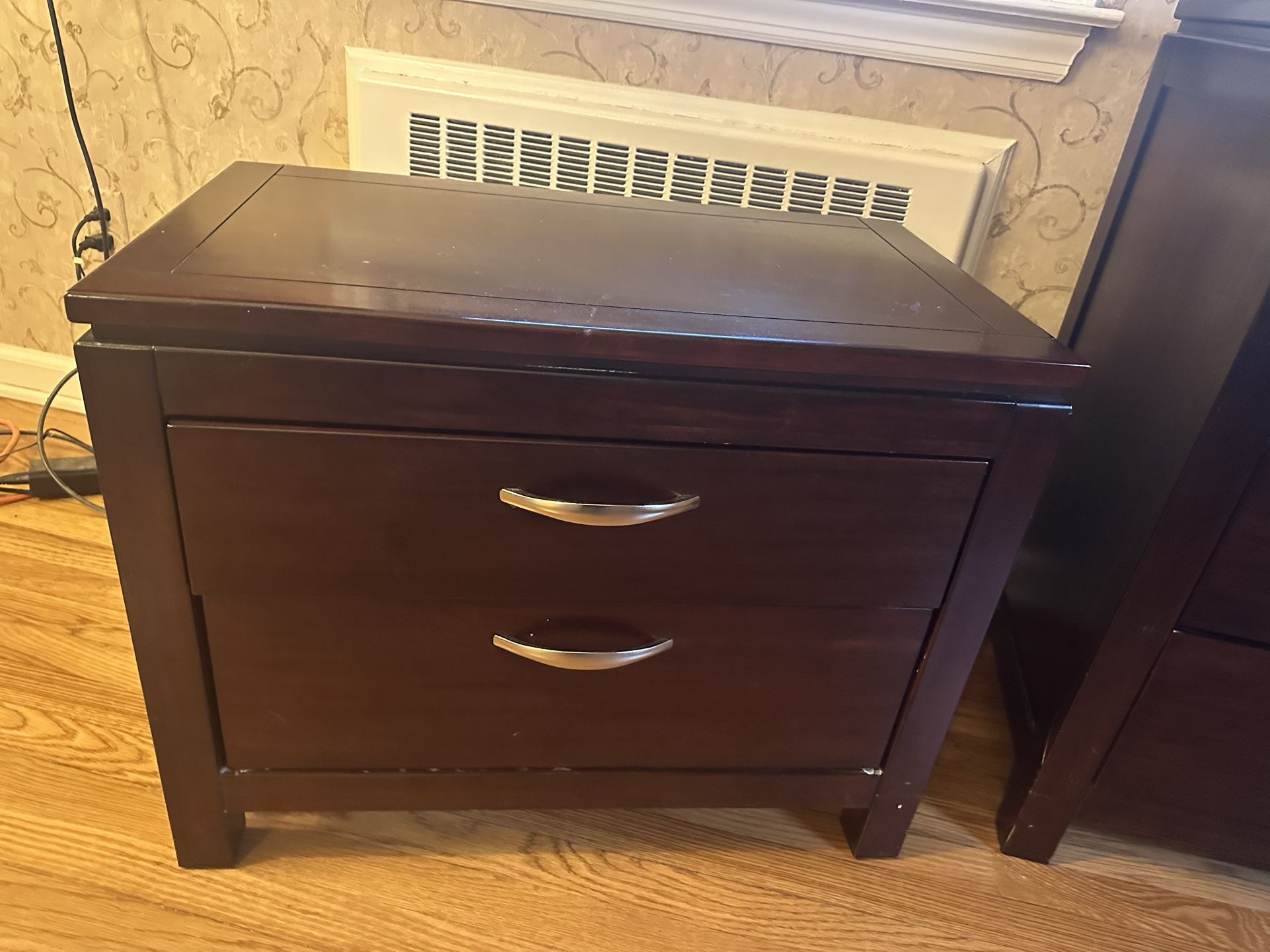 Dark Wood Dresser with Mirror with night table