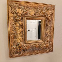 Ornate Gold Floral Nearly Square Wall Mirror