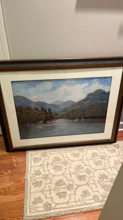 Large framed art print mountain lake  36 x 44