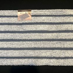 Striped Bath Mat – 24” x 36” | Soft, Non-Slip, Machine Washable | Gray & White
