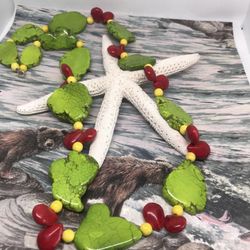 Green Howlite Slab Bead Necklace Southwest Prickly Pear Fun Jewelry Mystery Art