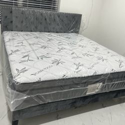 NEW BED FRAME KING SIZE WITH MATTRESS AND BOX SPRING