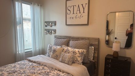 Queen farmhouse style butcher block bed
