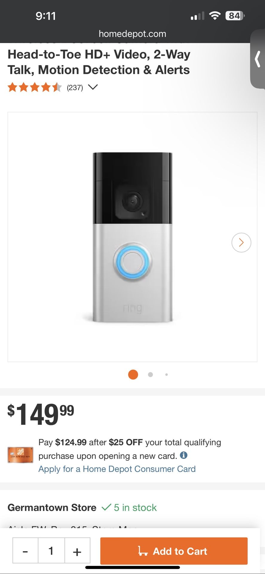 Ring Doorbell Plus 1636p HD + Video