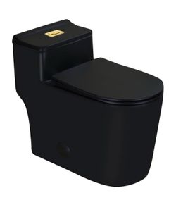 WZ5080B-G Compact One Piece Toilet With Golden Square Dual Flush 1.28 GPF 17.25" Comfortable Elongated Tall Bowl 12” Rough-in, Matte Black