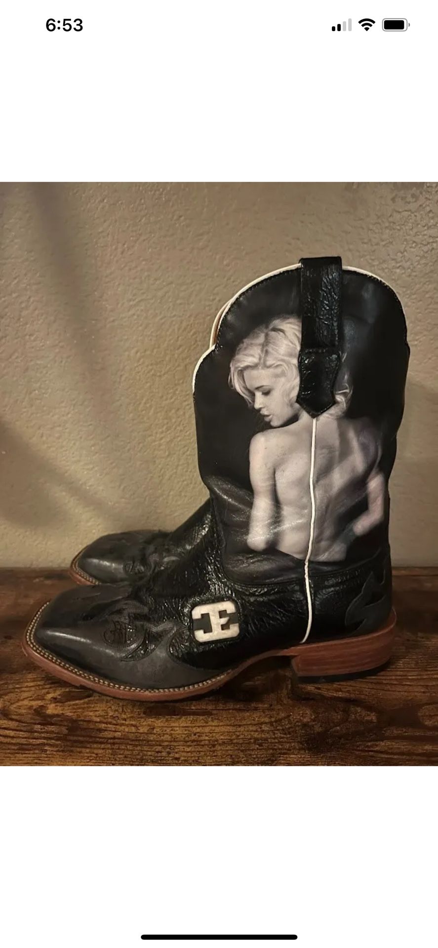 Cinch Edge Valencia Men’s Black Leather Cowboy Boots B&W Woman Portrait 10.5 D