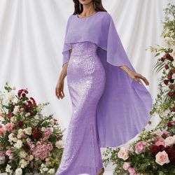 Sequin Embellished Shawl Cape, Elegant For Women Formal Party Gown Dress,  Formal Dres new size L