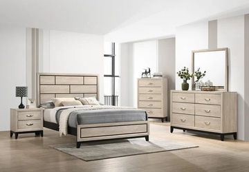 Brand new natural color queen bedframe + dresser + mirror + nightstand 4PCs set