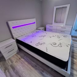 Queen Bedroom Set With Mattress All New Furniture  And Free Installation And Free Delivery 2 Nightstand And Dresser And Mirror. 