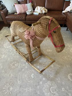 Antique MCM Oversized Wicker Rocking Horse
