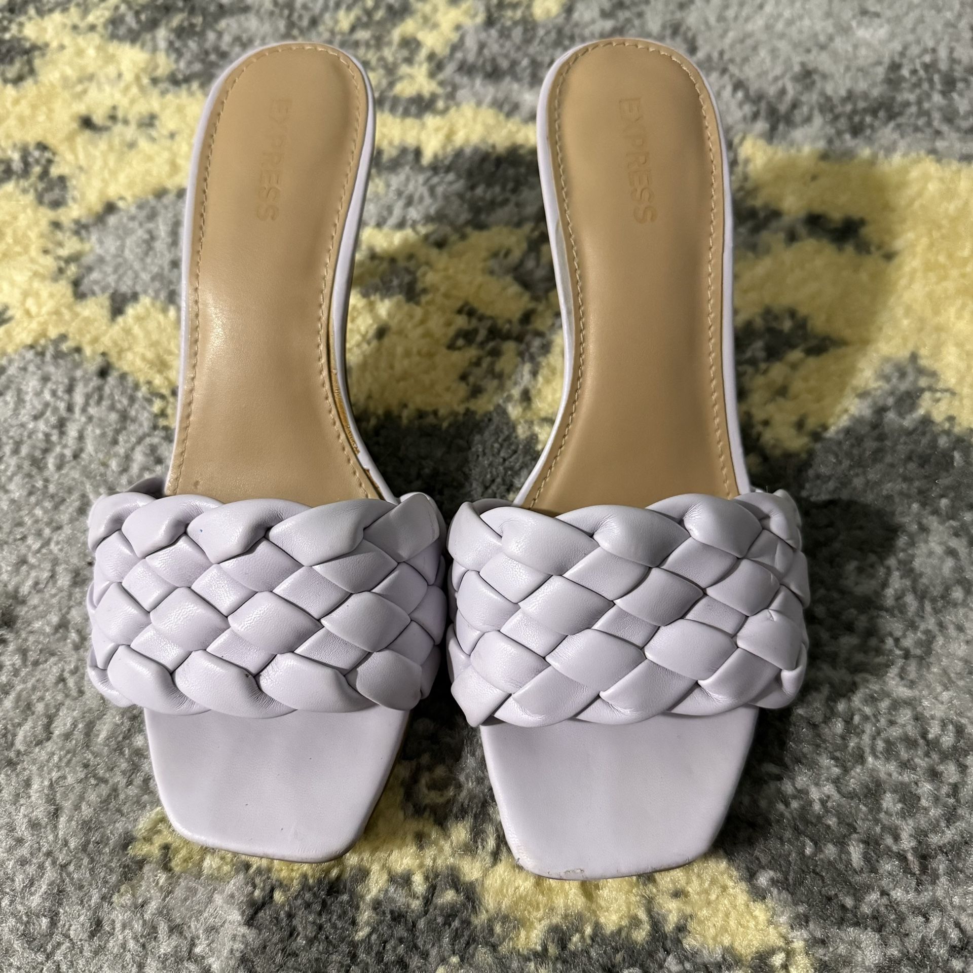 Express braided heel sandals with a square, open toe