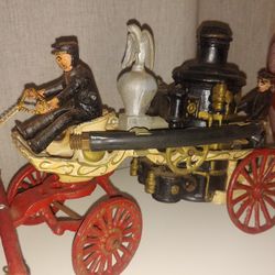Vintage 1920's. Large Cast Iron 3 Horse Drawn Fire Pumper 20" Hubley Arcade