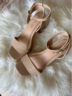 Nude ankle strap block heels