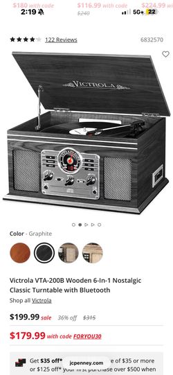 Victrola VTA-200B Wooden 6-In-1 Nostalgic Classic Turntable with Bluetooth