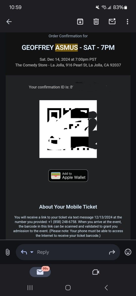 Geoffrey Asmus Comedy Club Ticket