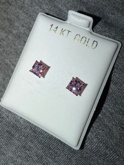 .925 Sterling silver pink sapphire princess cut stud earrings