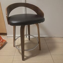 2 Wood/ Faux Leather Mid Century Modern Swivel Bar Stools