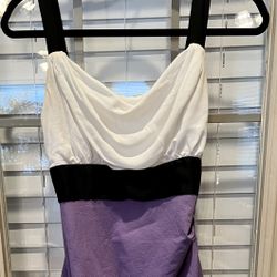 Purple & White Dress with Ruching