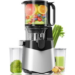 EanOruus Cold Press Juicer, 5.8" Wide Feed Chute Juice Extractor Machine with 400W, High Juice Yield, Slow Masticating Juicer for Whole Vegetables & F