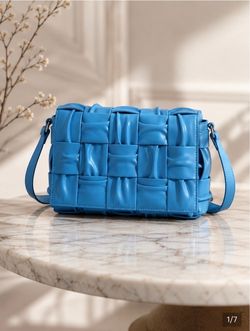 Women's bright blue leather crossbody bag