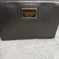  Versace Mens Leather Bag.  Gold Logo