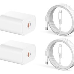 2 Pack 20W PD USB C Wall Charger Adapter with 2 Pack USB C to Lightning Cable