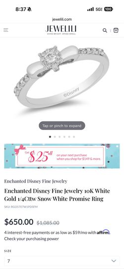 Enchanted Disney Fine Jewelry 1oK White Gold 1/4Ctlw Snow White Promise Ring