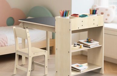 NEW Kids School Table & Chair Set W/ Storage, Kids Art Table and Chair Set, Sturdy Beech Wood Study Desk !