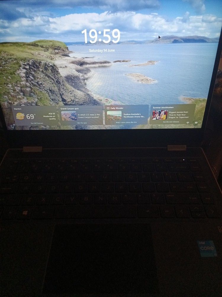HP Envy Touchscreen x360 14m-dw1xxx, Windows 11 Pro not activated fine, Office Suite, 240gb SSD, 8gb RAM, AC adapter