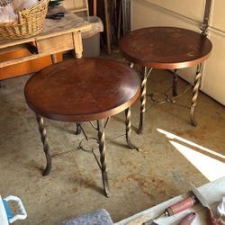 Two Wood/wrought Iron End Tables.  