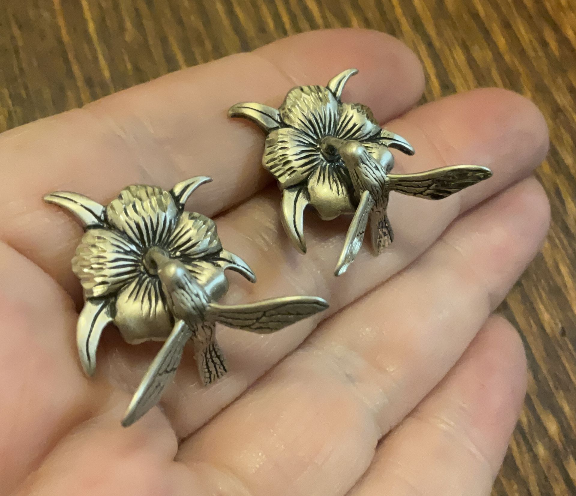 Vintage Sterling Hummingbird and Flower Post earrings