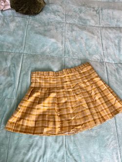 Yellow Plaid Pleated Mini Skirt 2XL