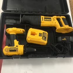 Dewalt 18V Drill & Reciprocating Saw One Battery Charger And Case 