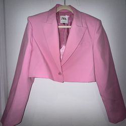 Pink Cropped Blazer Jacket. Size S