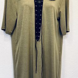 Tshirt Dress Army Green & Black Lace Up Chest Size Medium Ladies NWOT