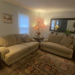 Super Comfy Matching Sofa & Loveseat Set – Neutral Beige Corduroy Upholstery