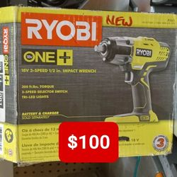 Ryobi ONE + 18V 3-Speed 1/2in. Impact Wrench. Tool-Only 