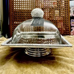 Tahari Home Crystal Cloche – Luxury Glass Cheese Dome w/ Rhinestone Handle ✨