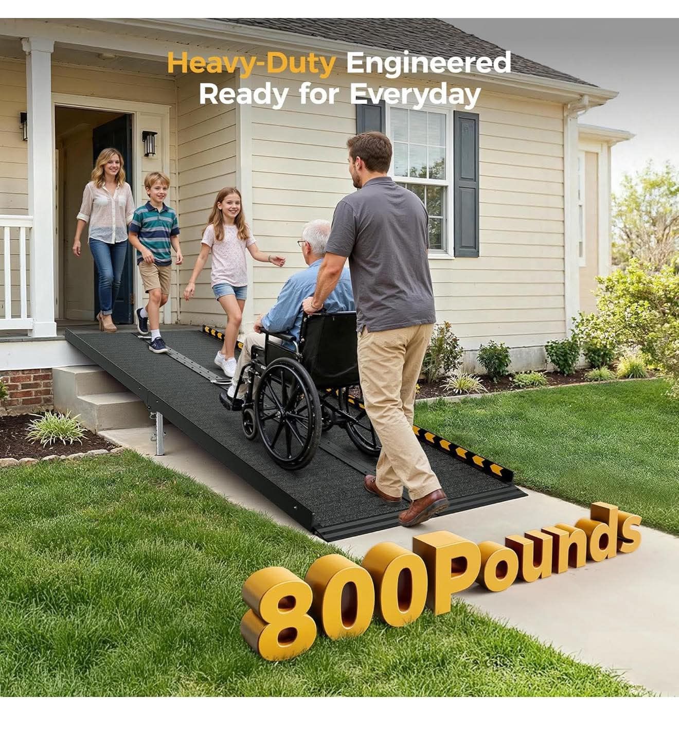 7 FT Portable Wheelchair Ramp-800LBS Heavy-Duty, High-Strength Aluminum Alloy with 4 Adjustable Legs, 4 Wheels, Triple Anti-Slip X-18