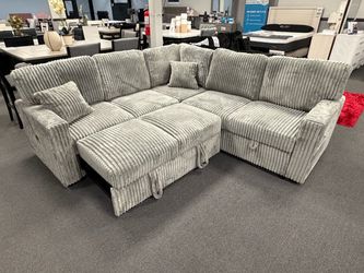 Gray Corduroy Fabric Reclining Sectional Sofa Sleeper