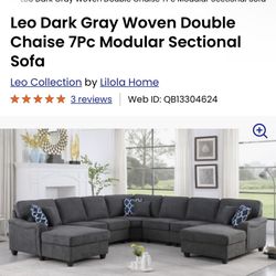 Leo Dark Gray 7-Piece Modular Sectional Sofa – Double Chaise