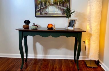 Refinished Vintage Console Table – Dark Green & Stained Wood