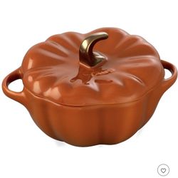 Staub Ceramic Pumpkin Cocotte With Lid, 24oz, Burnt Orange, Double Handle